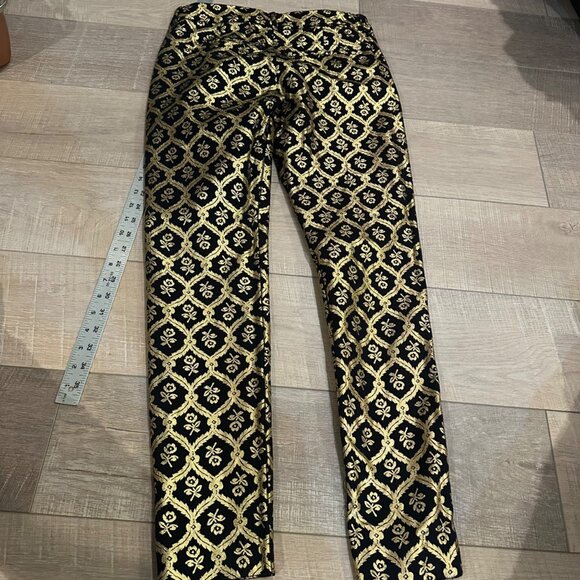 OLD NAVY WOMENS PIXIE PANTS MID RISE GOLD BLACK SIZE 6 HOLIDAY PARTY - Picture 9 of 9